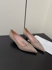 DIOR 26S POINTED-TOE HIGH HEELS 35MM IN NUDE SUEDE CRYSTAL