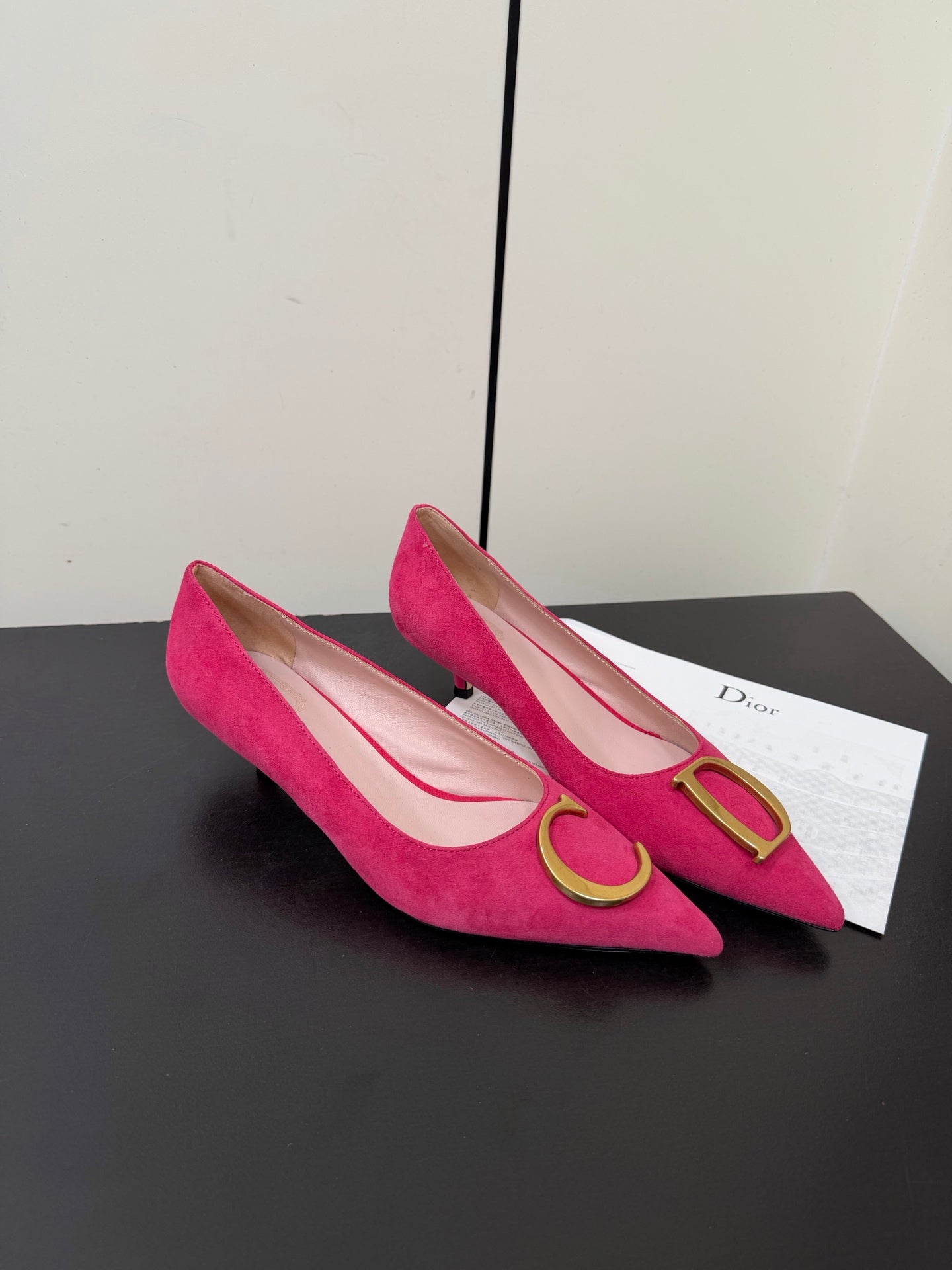 DIOR 26S POINTED-TOE HIGH HEELS 35MM IN RASPBERRY RED SUEDE GOLD HARDWARE