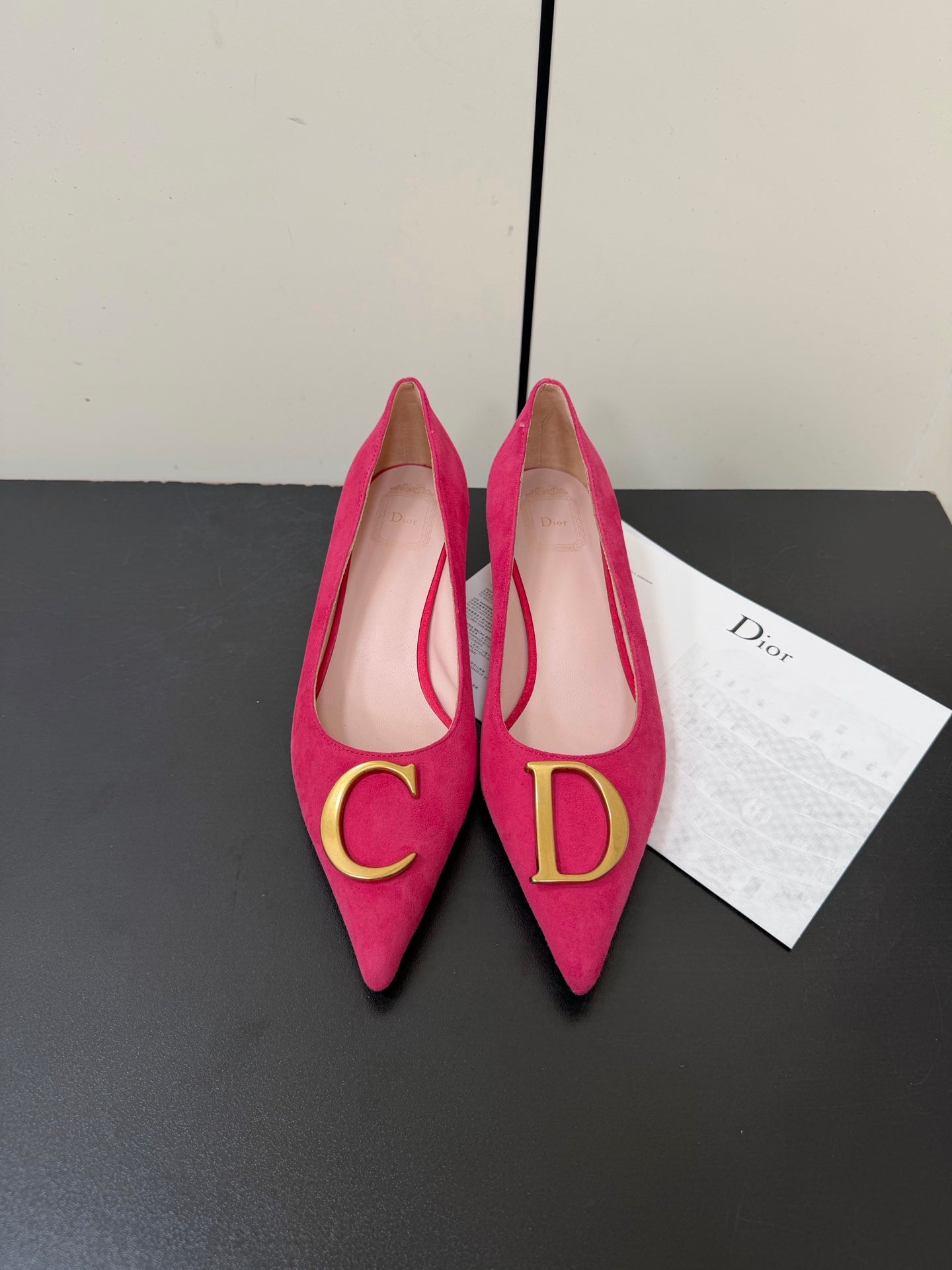 DIOR 26S POINTED-TOE HIGH HEELS 35MM IN RASPBERRY RED SUEDE GOLD HARDWARE