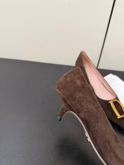 DIOR 26S POINTED-TOE HIGH HEELS 35MM IN DARK BROWN SUEDE GOLD HARDWARE