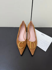 DIOR 26S POINTED-TOE HIGH HEELS 35MM IN TAN BROWN SUEDE GOLD HARDWARE