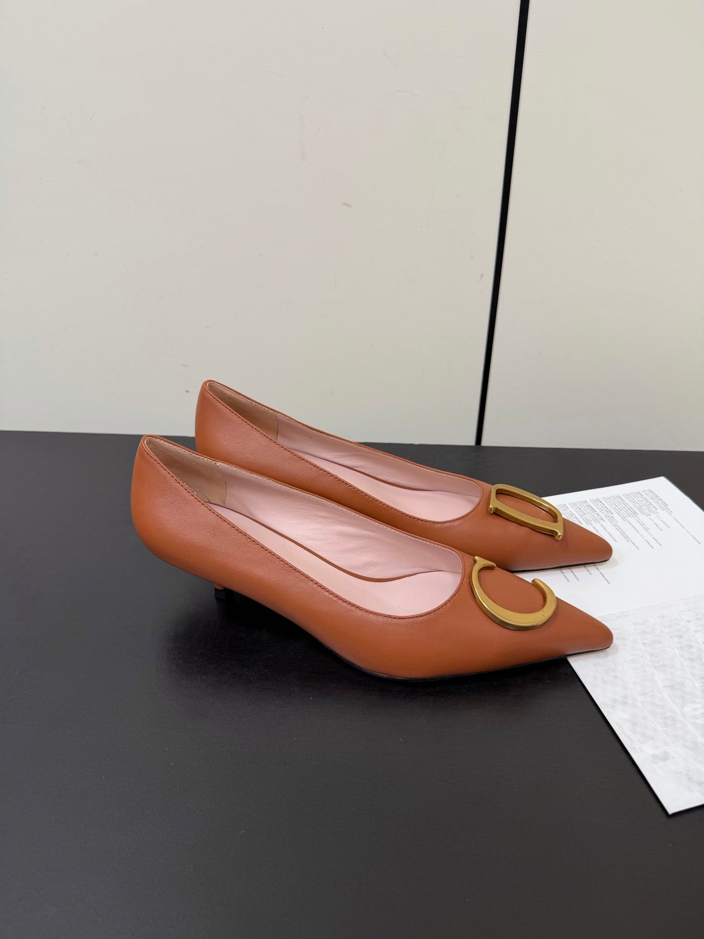DIOR 26S POINTED-TOE HIGH HEELS 35MM IN RUST BROWN CALFSKIN GOLD HARDWARE