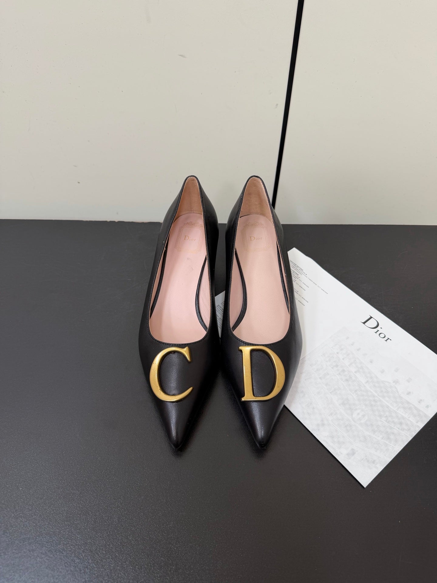 DIOR 26S POINTED-TOE HIGH HEELS 35MM IN BLACK CALFSKIN GOLD HARDWARE