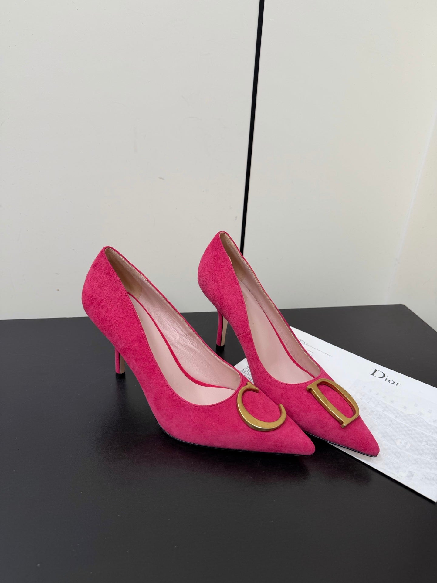 DIOR 26S POINTED-TOE HIGH HEELS 70MM IN RASPBERRY RED SUEDE GOLD HARDWARE