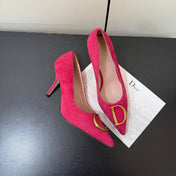 DIOR 26S POINTED-TOE HIGH HEELS 70MM IN RASPBERRY RED SUEDE GOLD HARDWARE