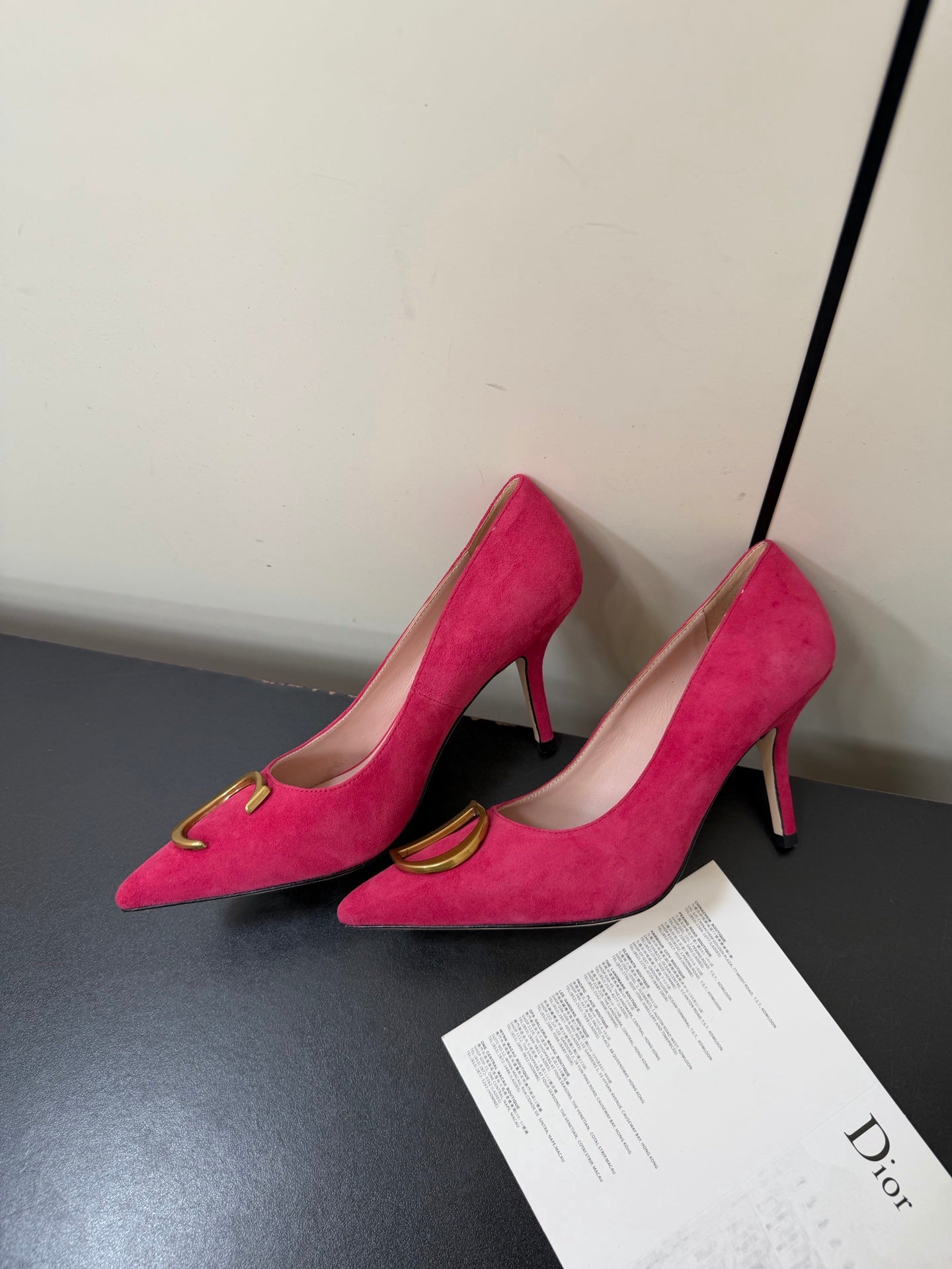 DIOR 26S POINTED-TOE HIGH HEELS 70MM IN RASPBERRY RED SUEDE GOLD HARDWARE