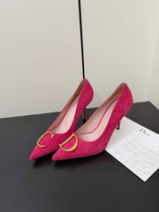 DIOR 26S POINTED-TOE HIGH HEELS 70MM IN RASPBERRY RED SUEDE GOLD HARDWARE