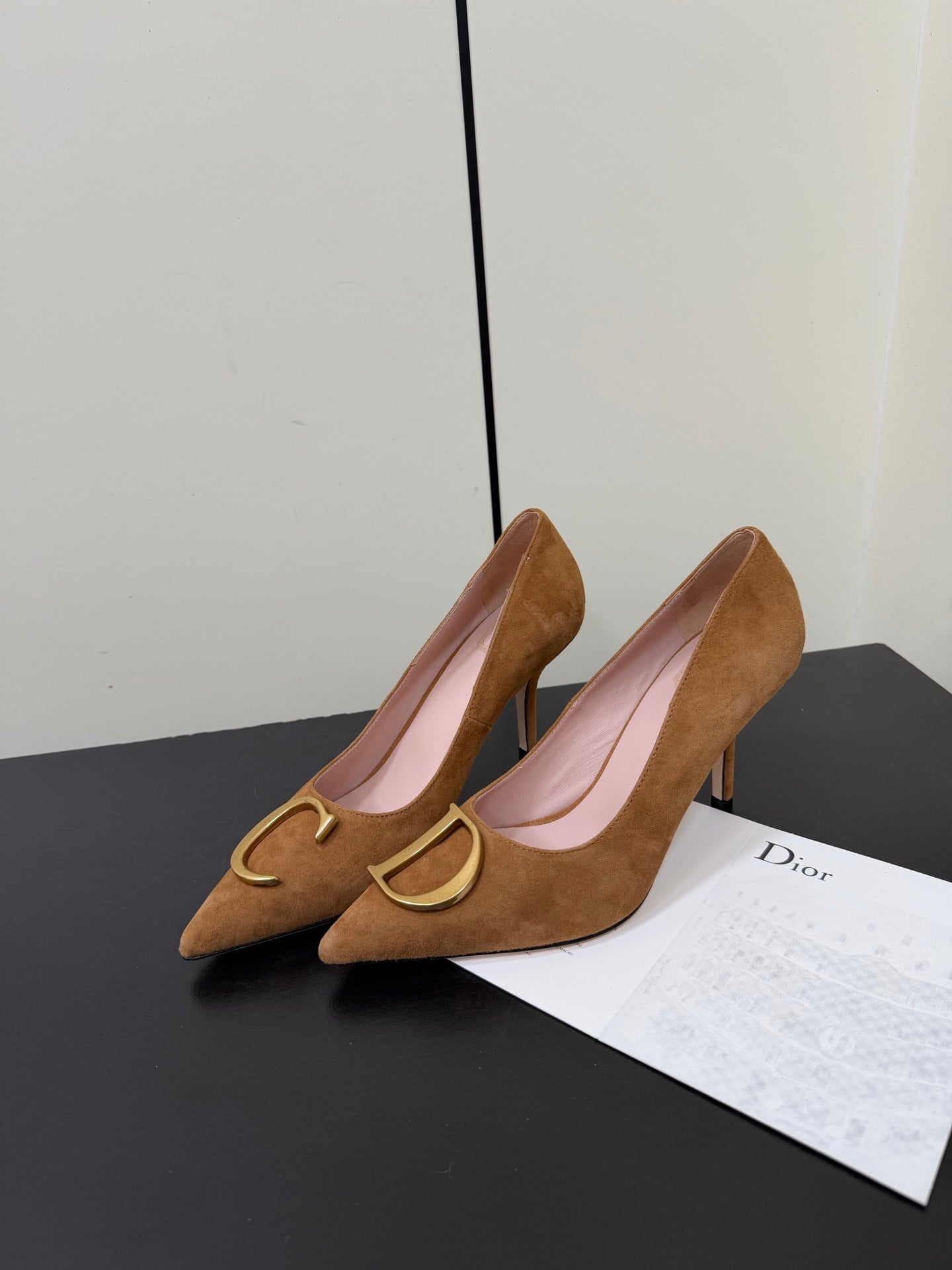 DIOR 26S POINTED-TOE HIGH HEELS 70MM IN TAN BROWN SUEDE GOLD HARDWARE