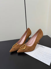 DIOR 26S POINTED-TOE HIGH HEELS 70MM IN TAN BROWN SUEDE GOLD HARDWARE