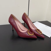 DIOR 26S POINTED-TOE HIGH HEELS 70MM IN DARK RED CALFSKIN GOLD HARDWARE
