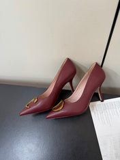 DIOR 26S POINTED-TOE HIGH HEELS 70MM IN DARK RED CALFSKIN GOLD HARDWARE