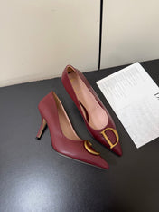 DIOR 26S POINTED-TOE HIGH HEELS 70MM IN DARK RED CALFSKIN GOLD HARDWARE