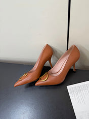 DIOR 26S POINTED-TOE HIGH HEELS 70MM IN RUST BROWN CALFSKIN GOLD HARDWARE