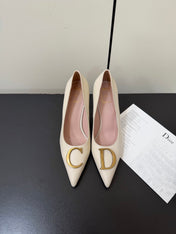 DIOR 26S POINTED-TOE HIGH HEELS 70MM IN CREAM WHITE CALFSKIN GOLD HARDWARE