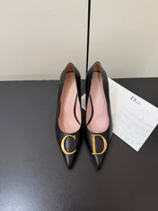 DIOR 26S POINTED-TOE HIGH HEELS 70MM IN BLACK CALFSKIN GOLD HARDWARE