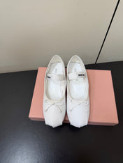 MIUMIU 26S FAIRY BALLET FLATS IN WHITE CALFSKIN