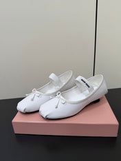 MIUMIU 26S FAIRY BALLET FLATS IN WHITE CALFSKIN