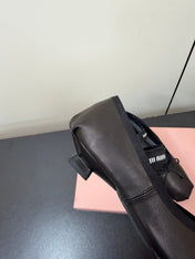 MIUMIU 26S FAIRY BALLET FLATS IN BLACK CALFSKIN