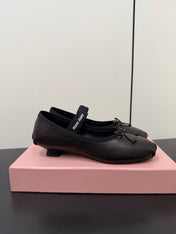 MIUMIU 26S FAIRY BALLET FLATS IN BLACK CALFSKIN