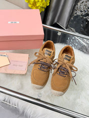 MIUMIU 26S SNEAKERS IN CARAMEL BROWN SUEDE
