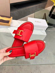 HLOE MARCIE SLIDE IN CHERRY RED CALFSKIN WITH GOLD HARDWARE