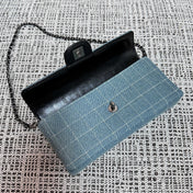 CHANEL 26S FLAP BAG 26 IN BLUE DENIM AND BLACK CALFSKIN DARK SILVER HARDWARE