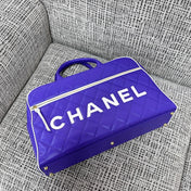 CHANEL 26S BOWLING BAG LARGE 46 IN BLUE PURPLE AND WHITE CALFSKIN GOLD HARDWARE