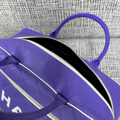 CHANEL 26S BOWLING BAG LARGE 46 IN BLUE PURPLE AND WHITE CALFSKIN GOLD HARDWARE