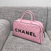 CHANEL 26S BOWLING BAG LARGE 46 IN LIGHT PINK AND BLACK CALFSKIN GOLD HARDWARE