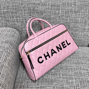 CHANEL 26S BOWLING BAG LARGE 46 IN LIGHT PINK AND BLACK CALFSKIN GOLD HARDWARE