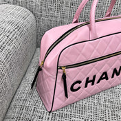 CHANEL 26S BOWLING BAG LARGE 46 IN LIGHT PINK AND BLACK CALFSKIN GOLD HARDWARE