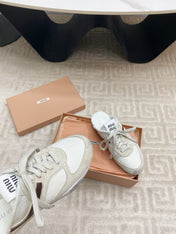 SNEAKER MULES IN WHITE MESH AND BEIGE SUEDE