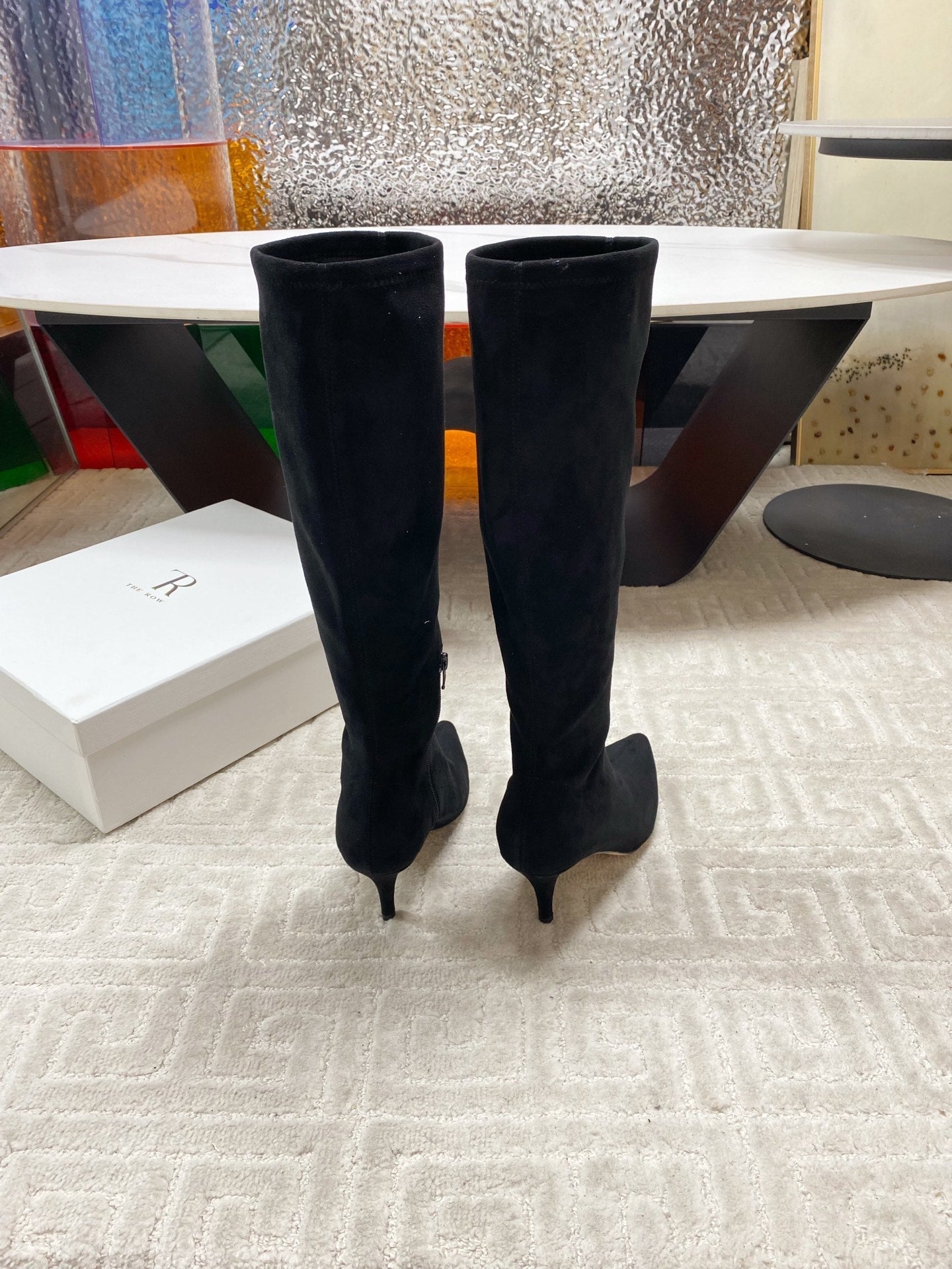 THE ROW HIGH BOOTS 85MM IN BLACK SUEDE
