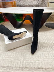 THE ROW HIGH BOOTS 85MM IN BLACK SUEDE