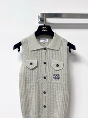 CHANEL 26S SLEEVELESS POLO KNIT TOP STYLE 1137