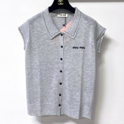 MIUMIU 26S SLEEVELESS KNIT POLO TOP 1167