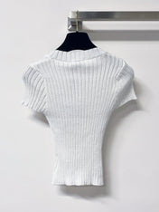 CHANEL 26S SHORT SLEEVE V-NECK KNIT TOP STYLE 1239