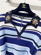 CHANEL 26S EMBELLISHED KNIT POLO TOP 1470