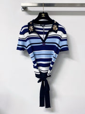 CHANEL 26S EMBELLISHED KNIT POLO TOP 1470