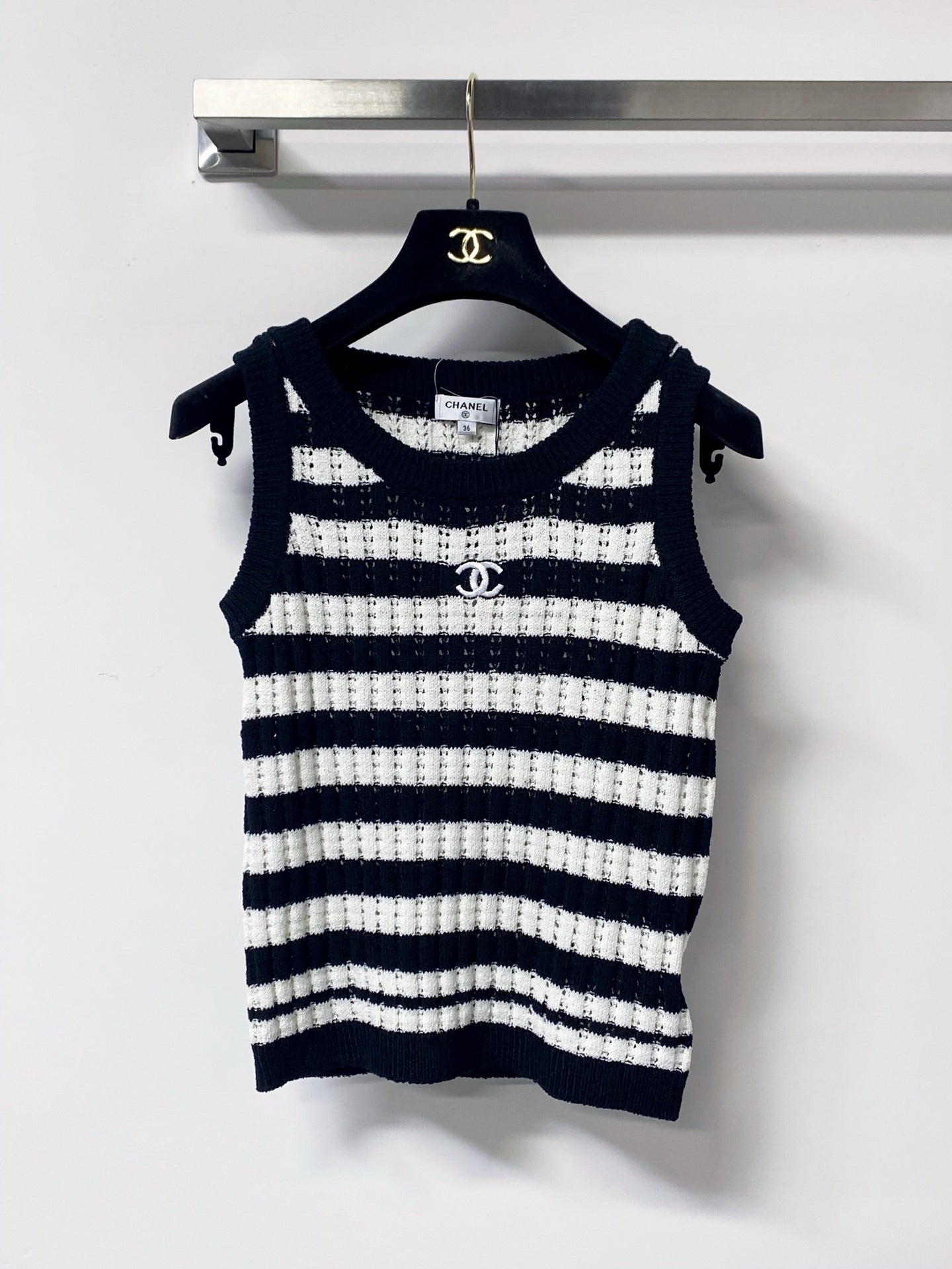 CHANEL 26S STRIPED KNIT TANK 1296