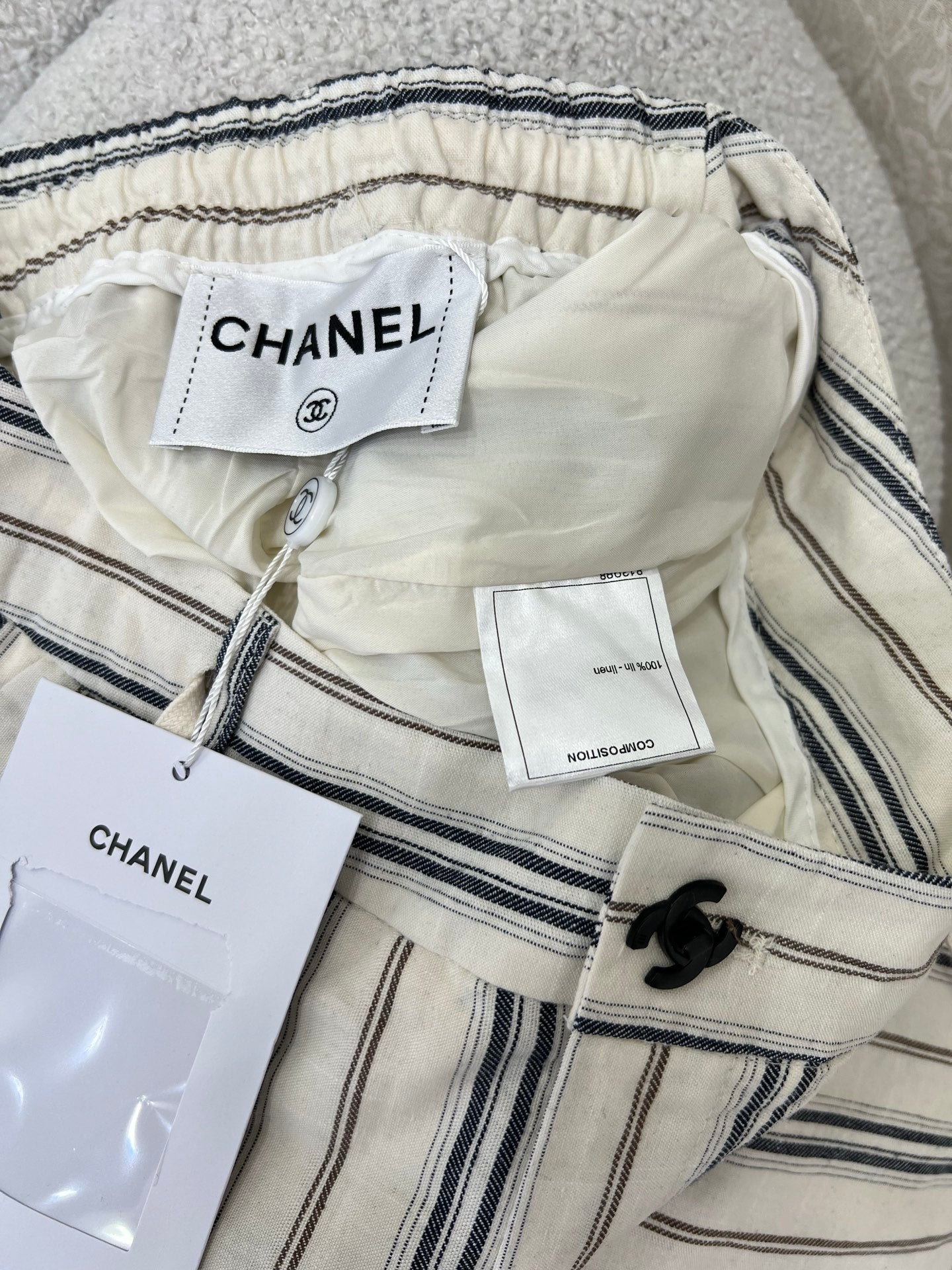 CHANEL STRIPED LINEN WIDE-LEG PANTS 275056