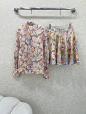 ZIMMER STAND-COLLAR PRINTED STUDDED TOP AND HIGH-WAIST FLARED SKIRT SET