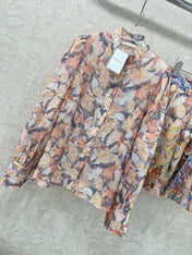ZIMMER STAND-COLLAR PRINTED STUDDED TOP AND HIGH-WAIST FLARED SKIRT SET