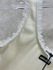 MIUMIU KNIT TANK TOP WITH RUFFLED TRIM 275104
