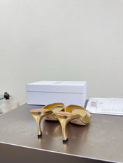 DIOR 26S KITTEN HEEL MULE SANDALS IN GOLD CALFSKIN WITH LOGO