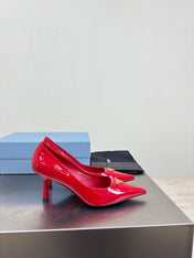 PRADA 26S POINTED TOE PUMPS 75MM IN RED PATENT CALFSKIN