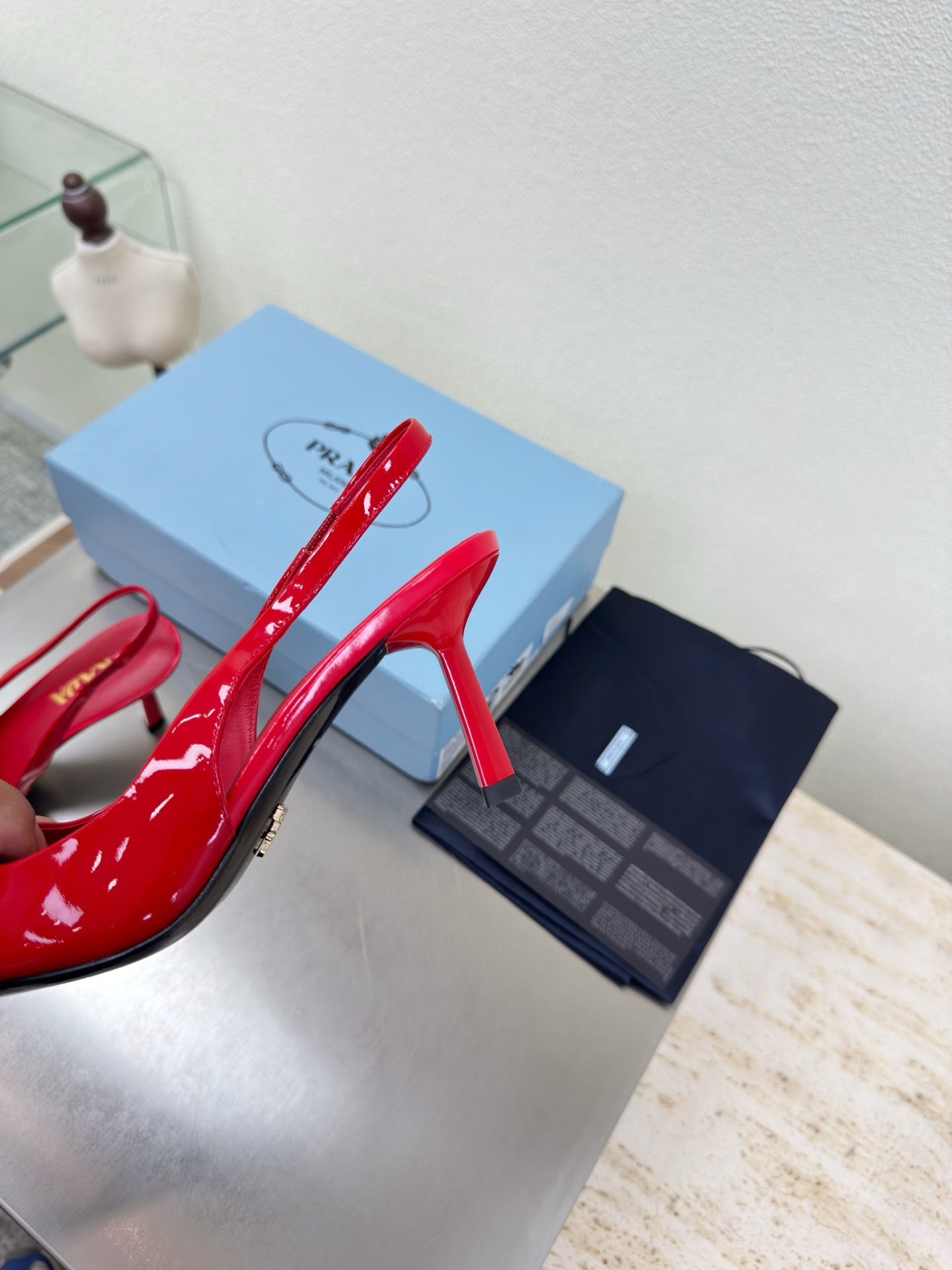 PRADA 26S SLINGBACK POINTED HEELS 75MM IN RED PATENT CALFSKIN