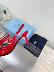 PRADA 26S SLINGBACK POINTED HEELS 75MM IN RED PATENT CALFSKIN