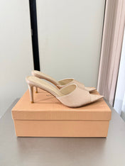 GIANVITO ROSSI 26S POINTED-TOE SANDALS 90 MM IN BEIGE PATENT CALFSKIN