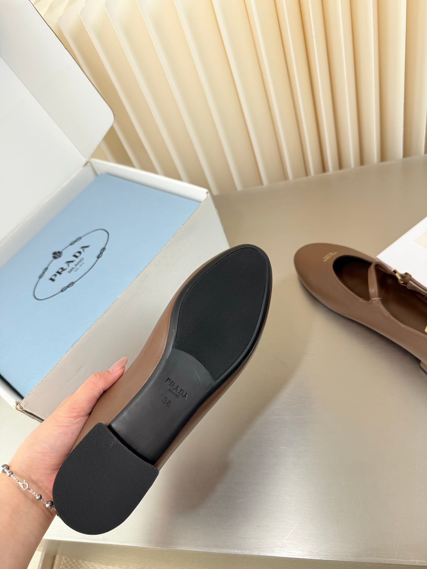 PRADA 26S BALLERINAS IN BROWN SMOOTH CALFSKIN